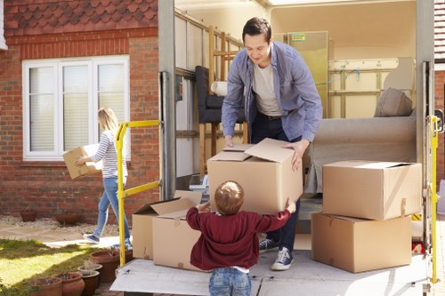 Stacked office and home furniture safely stored in Coventgarden