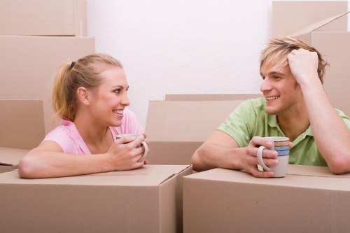 Packed boxes and furniture prepared for storage