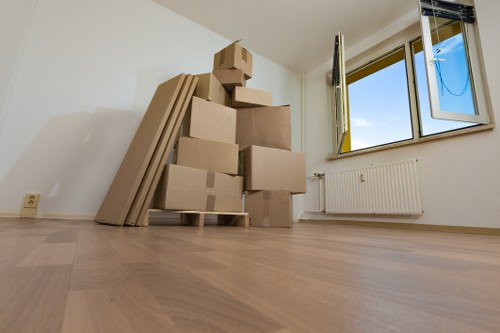 Boxes and furniture organized in a Covent Garden storage unit